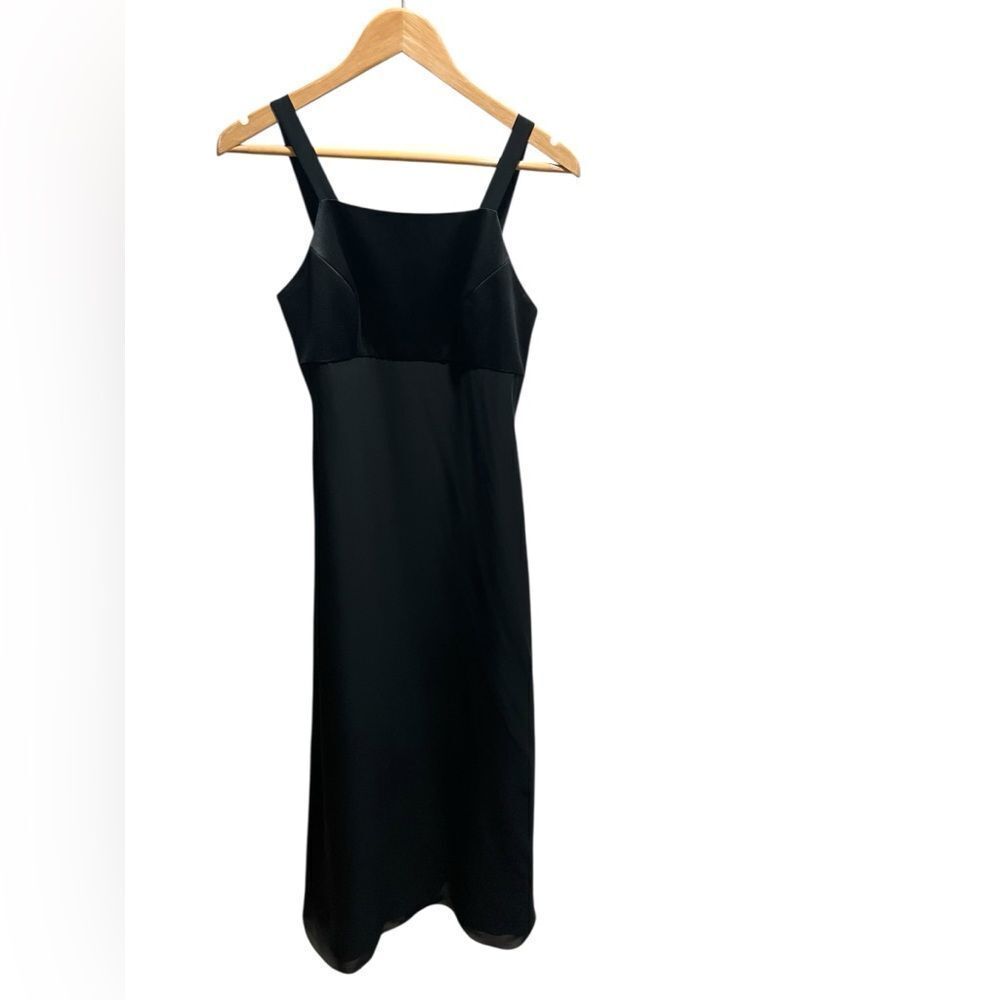 Papell Boutique Evening Black Formal 6P Vintage Satin Bust Midi Slip Dress